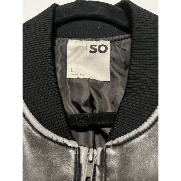 SO Faux Leather Bomber Jacket L Black Zip Front Vegan Moto Streetwear NWT edgy - Picture 9 of 10